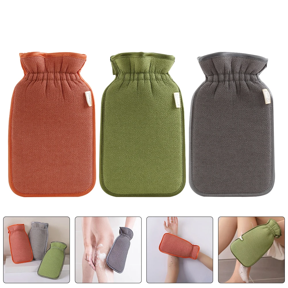 

3 pcs Double-Sided Exfoliating Shower Gloves Thickened Bath Mitts Deep Cleansing Body Scrubber Stretchable Fit All Sizes