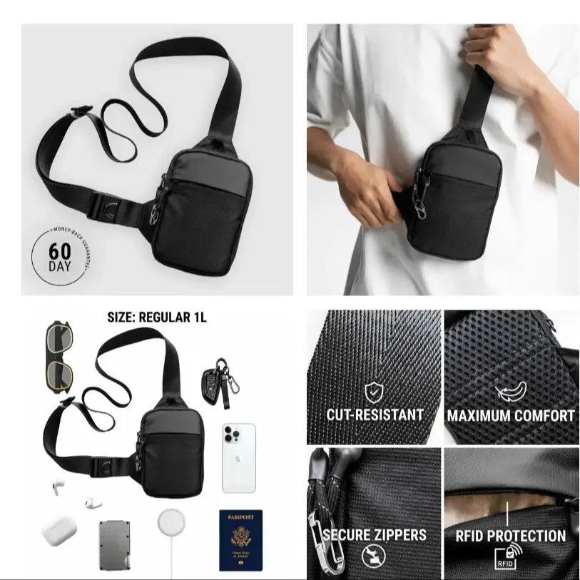 Mini sac messager pour hommes, nouvelle mode, avec serrure en acier inoxydable, petit sac de poitrine, brosse antivol RFID, sac à bandoulière pour téléphone portable