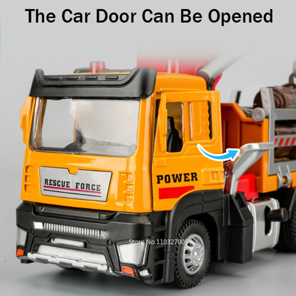 1:32 합금 목재 운송 크레인 장난감 모델 다이캐스트 트럭 문 열림 효과 사운드 라이트 풀백 차량 장난감 소년 선물