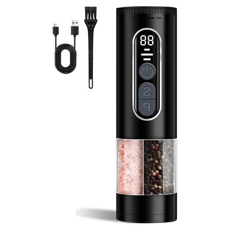 ABHU 2In1 Electric Salt And Pepper Grinder Set,Rechargeable Automatic Mill With LED Light,One-Handed Operation,Adjustable