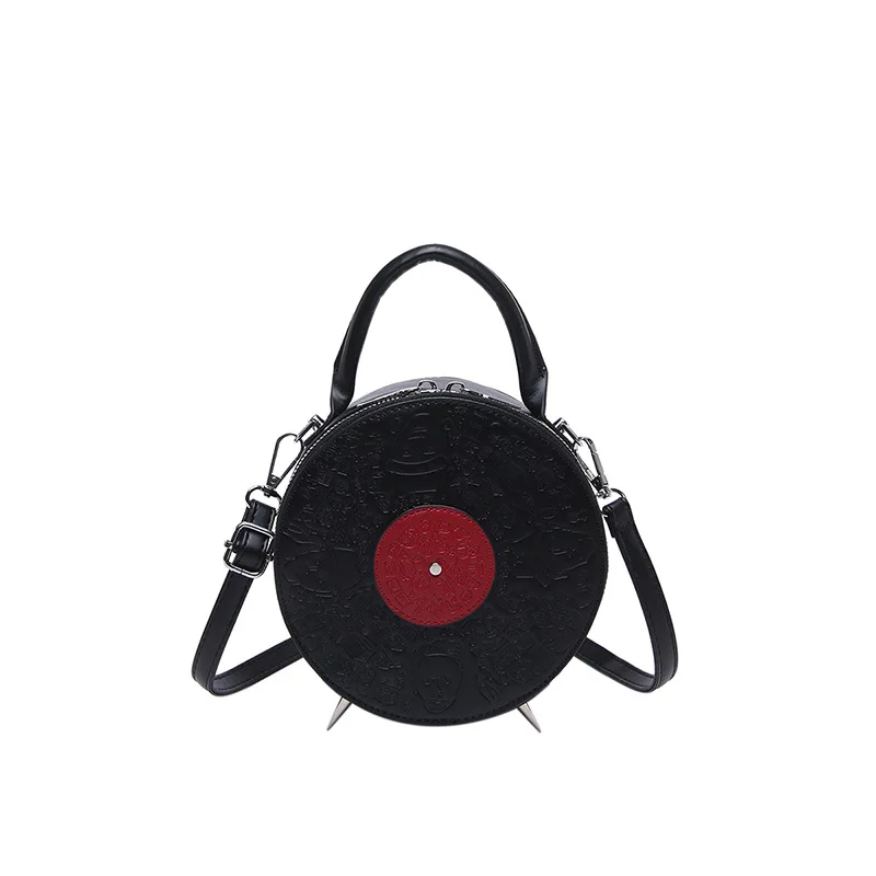 

Personalized Creative Small Round Bag New Fashion Women's Niche Retro Record Shape Bag Ins Ladies PU Crossbody Bag