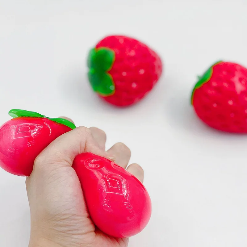 Simulation Strawberry Squishy Stress Relief Toy Soft TPR Squeeze Fidget Vent Toy Realistic Fruit Decompression Squeezy Toy Gift