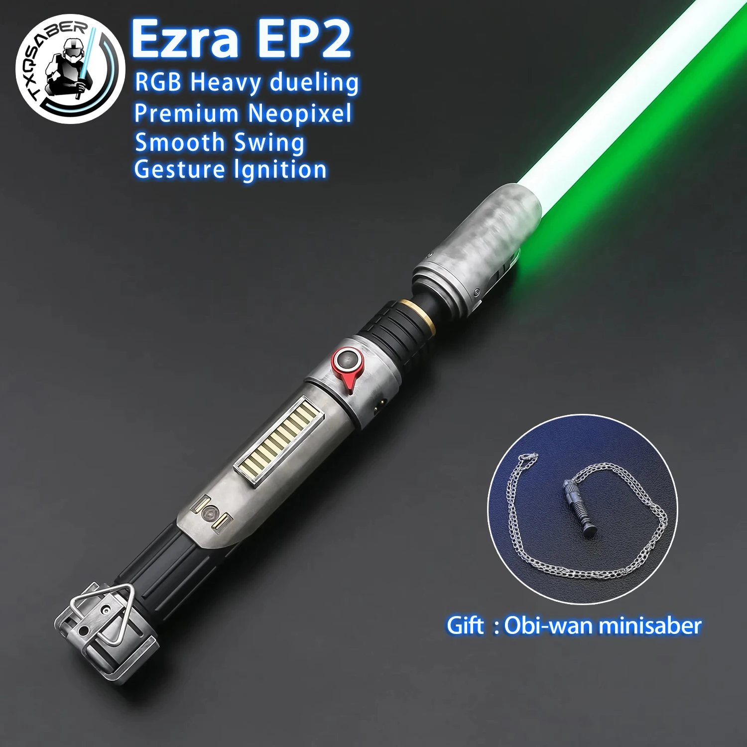 

TXQSABER Ezra EP2 Replica Lightsaber Metal Hilt Heavy Dueling Light Sword Neo Pixel Green Laser Ezra Bridger Weathered Version