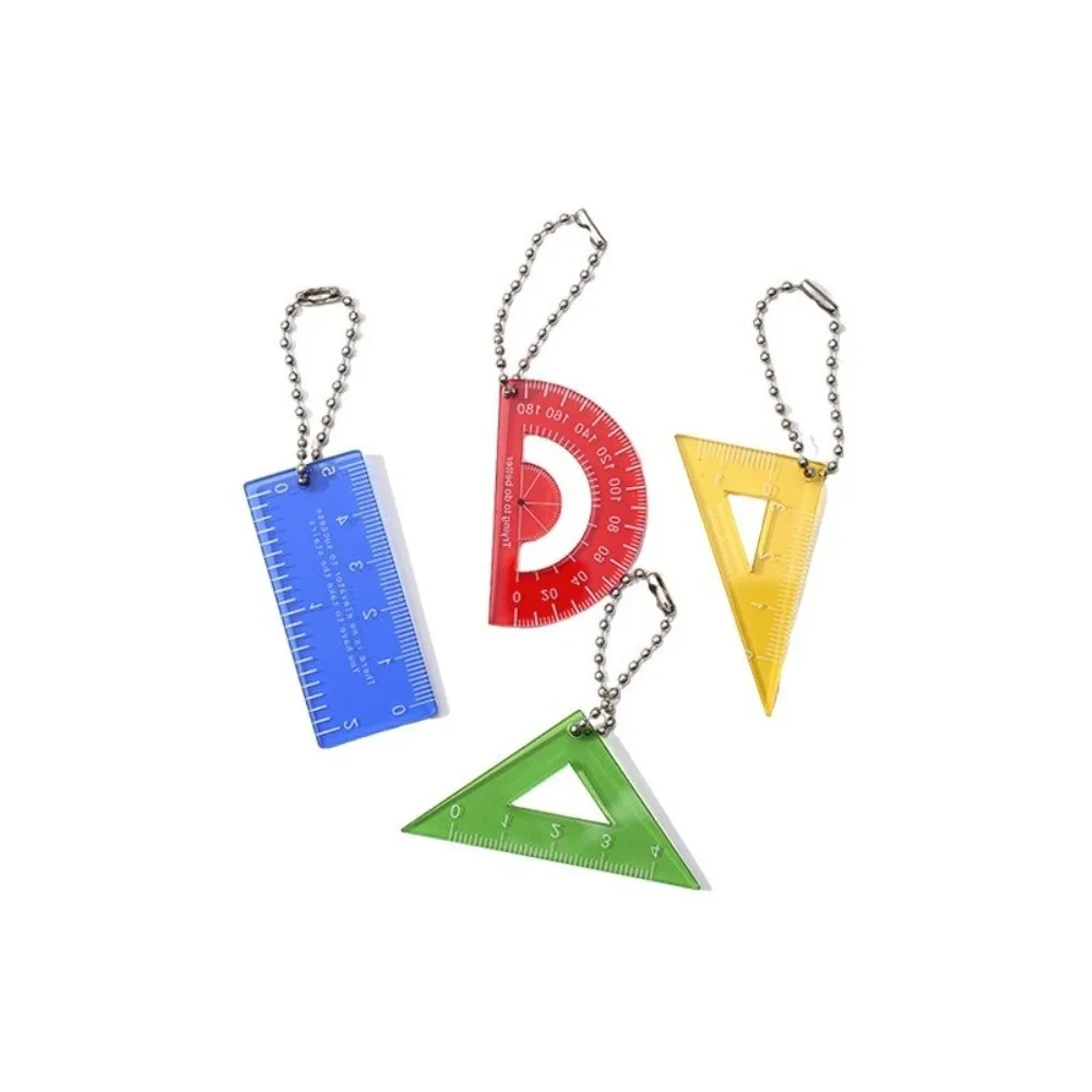 4Pcs Cute Acrylic Mini Ruler Pendant Translucent Colorful Protractor Charm Bag Charm Stationery Gift