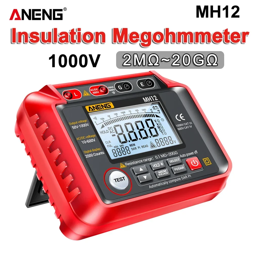 

ANENG MH12 Resistor Ohm Tester Insulation Resistance Digital Megohmmeter Meters Earth Meter Cable Voltmeter Megameter Gauge Too
