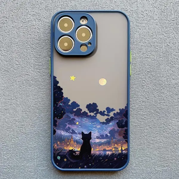 Künstlerische schwarze Katze Sternennacht Handyhülle für iPhone 17 15 14 13 12 11 Pro Max 12 16 Mini XS X XR 14 15 Plus stoßfeste Schalen – Detail 4