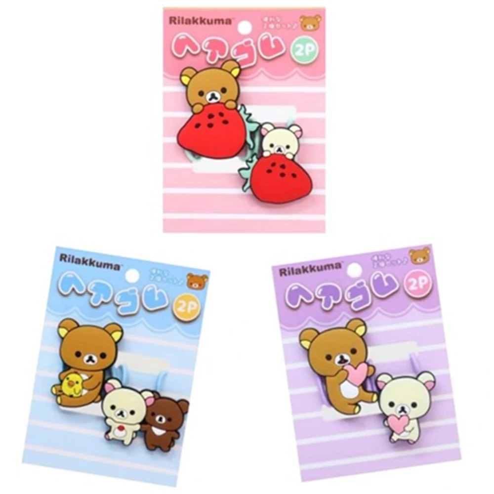 Rilakkuma Korilakkuma Bear Strawberry Elastic Hair Ties 2 Pieces Set Rubber Bands Hairtie Ribbons Accessories for Girls Women