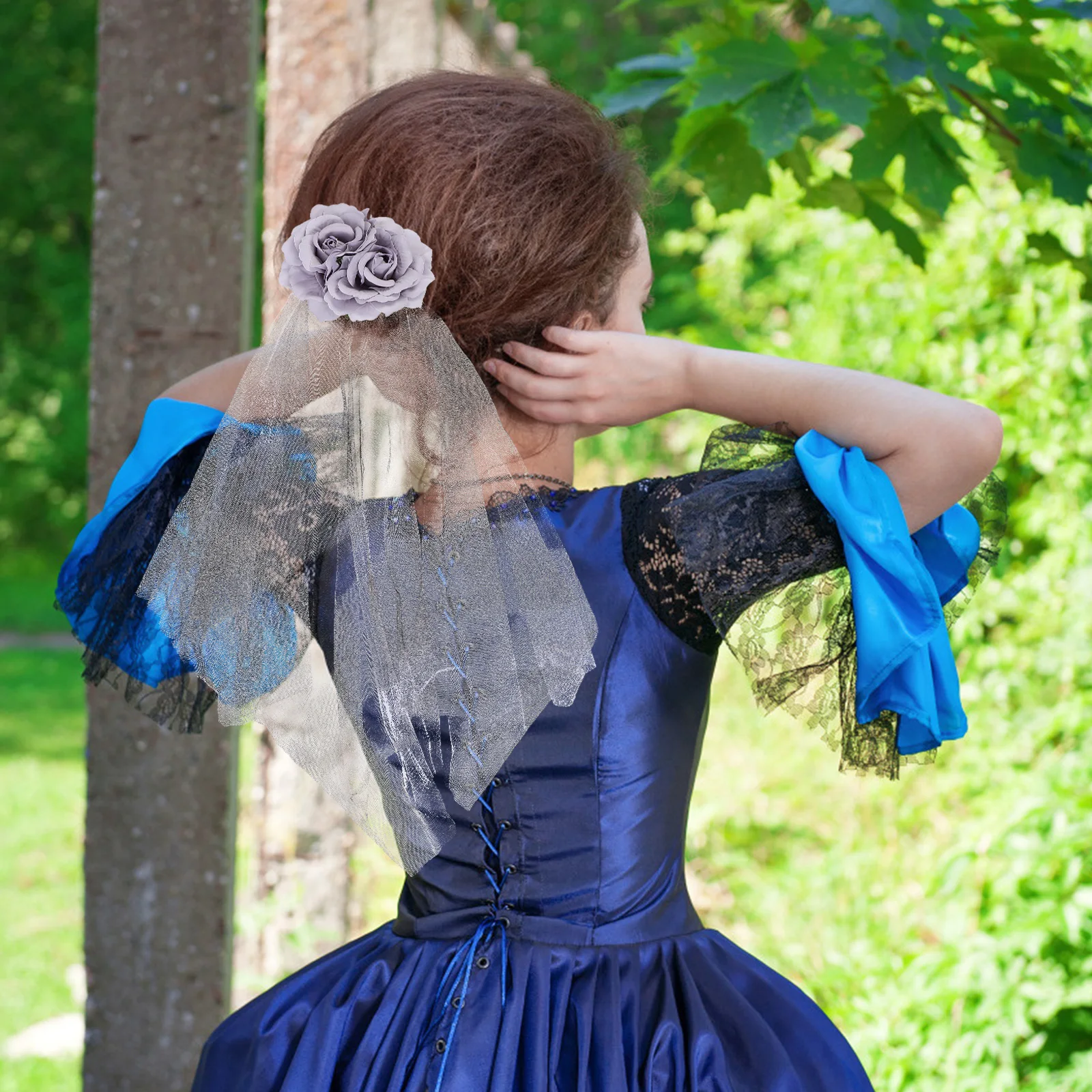 

1 шт., головной убор на Хэллоуин с черной розой, головной убор на Хэллоуин, вечерние нарядные шпильки для косплея, вуаль, реквизит, платье, вуаль, заколка для волос, аксессуар