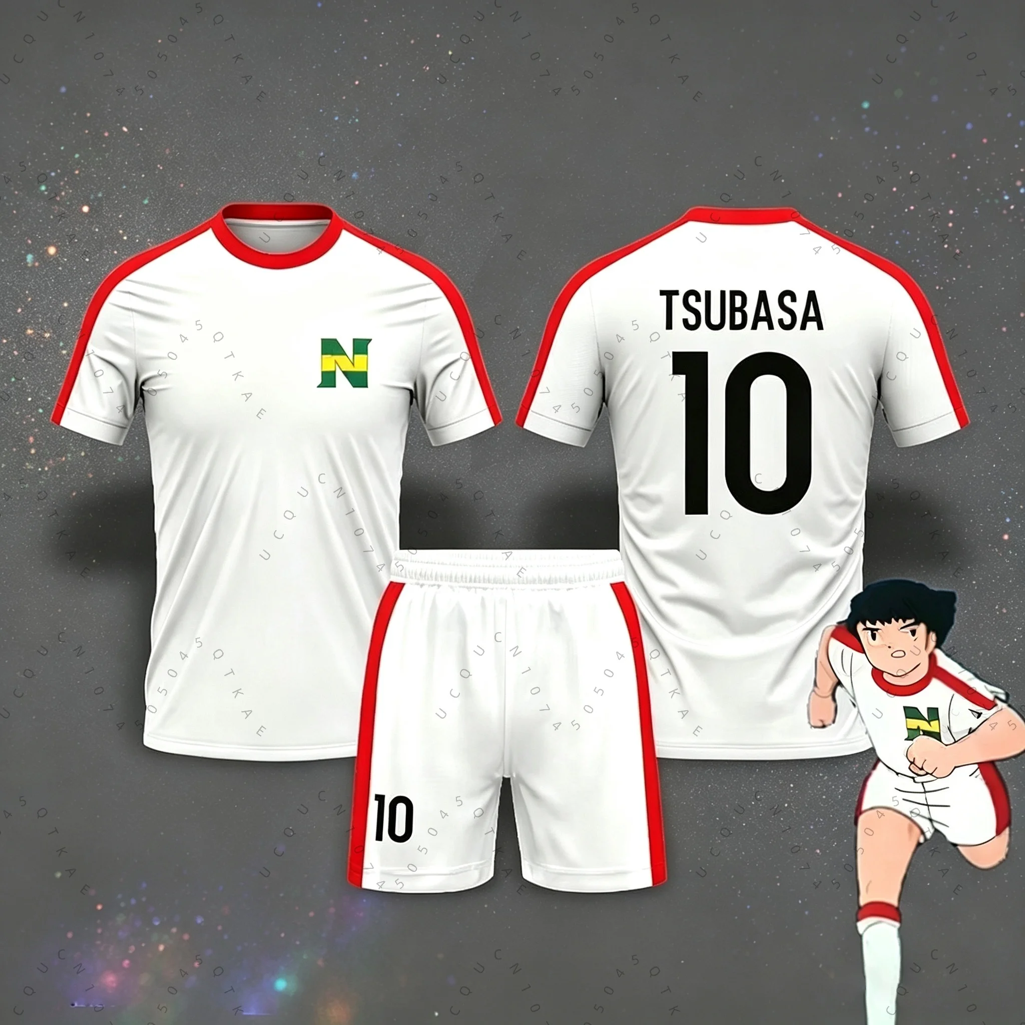 2 Piece Outfit Children Tracksuit Captain Tsubasa Football No.10 T-shirt+Shorts Set or T-shirt Shorts Sports Kids Adult Clothes - view 4