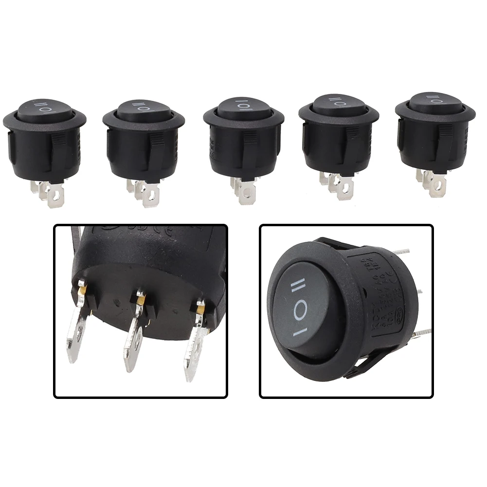 5pcs On/Off/On Black Round Rocker Switch Car Automotive 20mm SPDT 2 Way Dash SPST Contact 3Pins Toggle Switch Rocker Switch