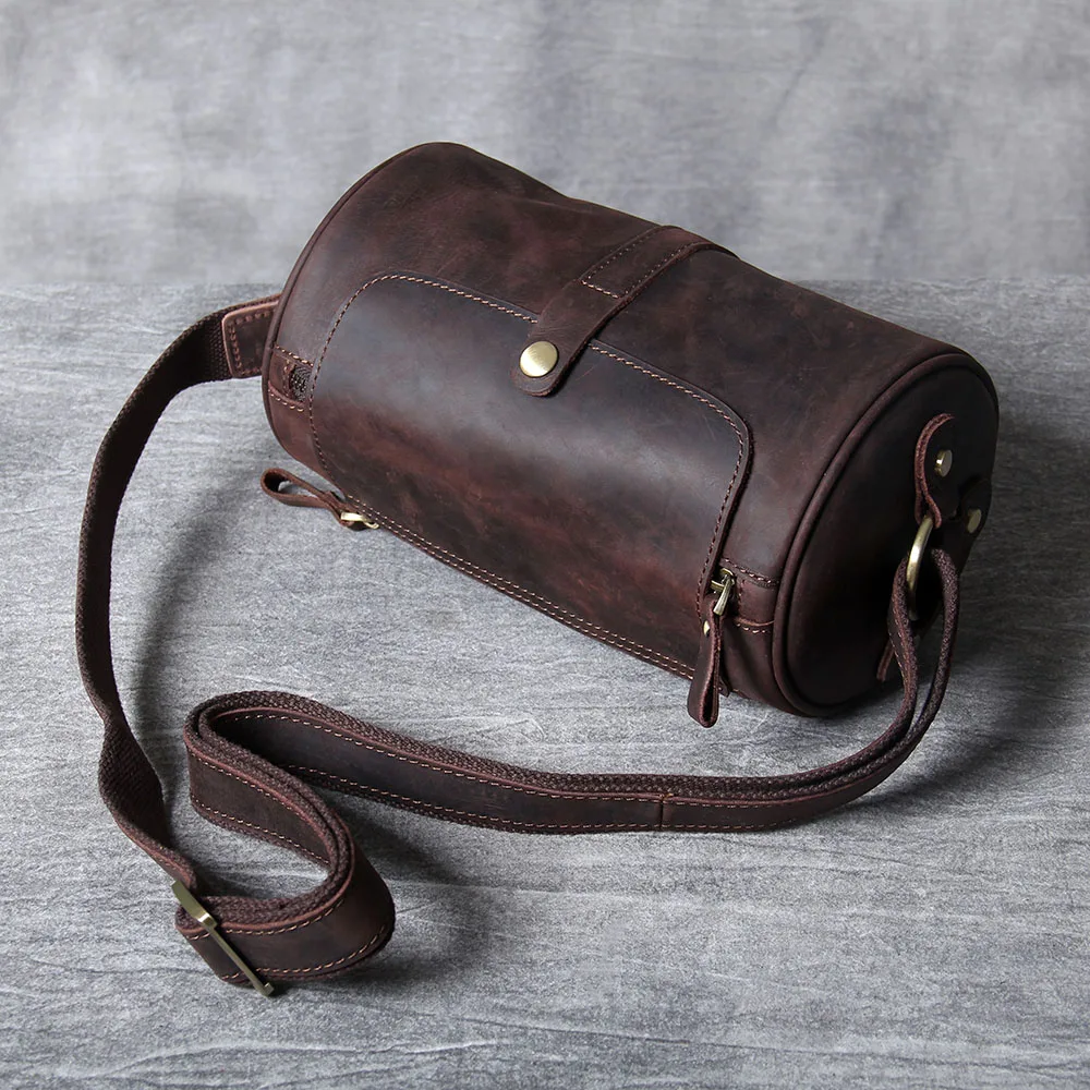 S.WORKER Echtleder Herren Umhängetasche, Bucket Bag, Vollnarbig, Trendige Casual Crossbody-Tasche, Mini-Umhängetasche für Handy & Schlüssel – Detail 10
