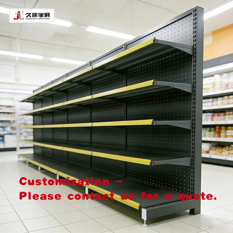 custom.Jiushun Steel Single Sided Wall Unit Supermarket Shelves Durable Adjustable Layers Warehouse Garage Shelf Display Rack