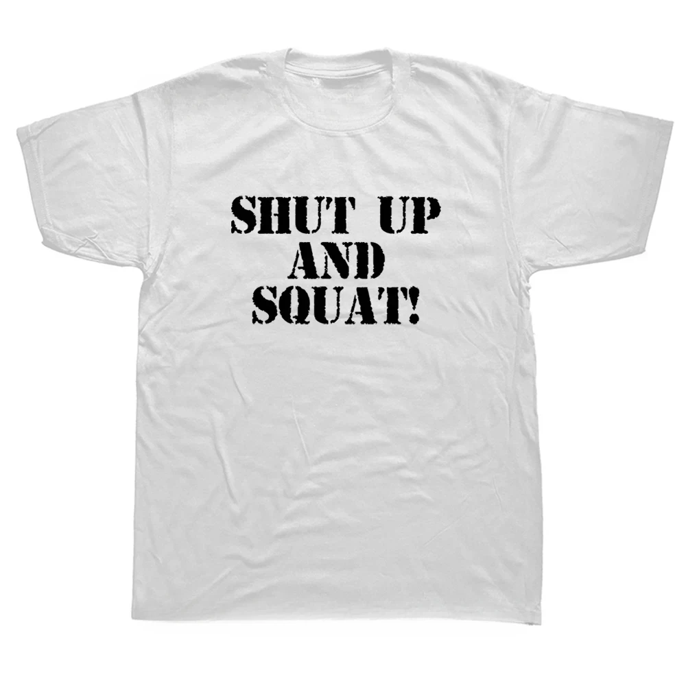 Short Sleeve Gym Fit Fitness Bodybuilding T Shirts Crewneck Clothes Printed Men T-Shirts Shut Up And Squat Novelty Tees harajuku