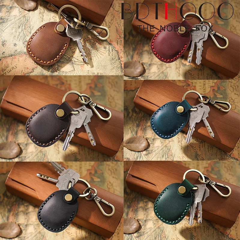 Genuine Crazy Horse Leather Key Holder Housek  eeper Key Access Entrance Guard Card protecter Portable with a Metal Hook