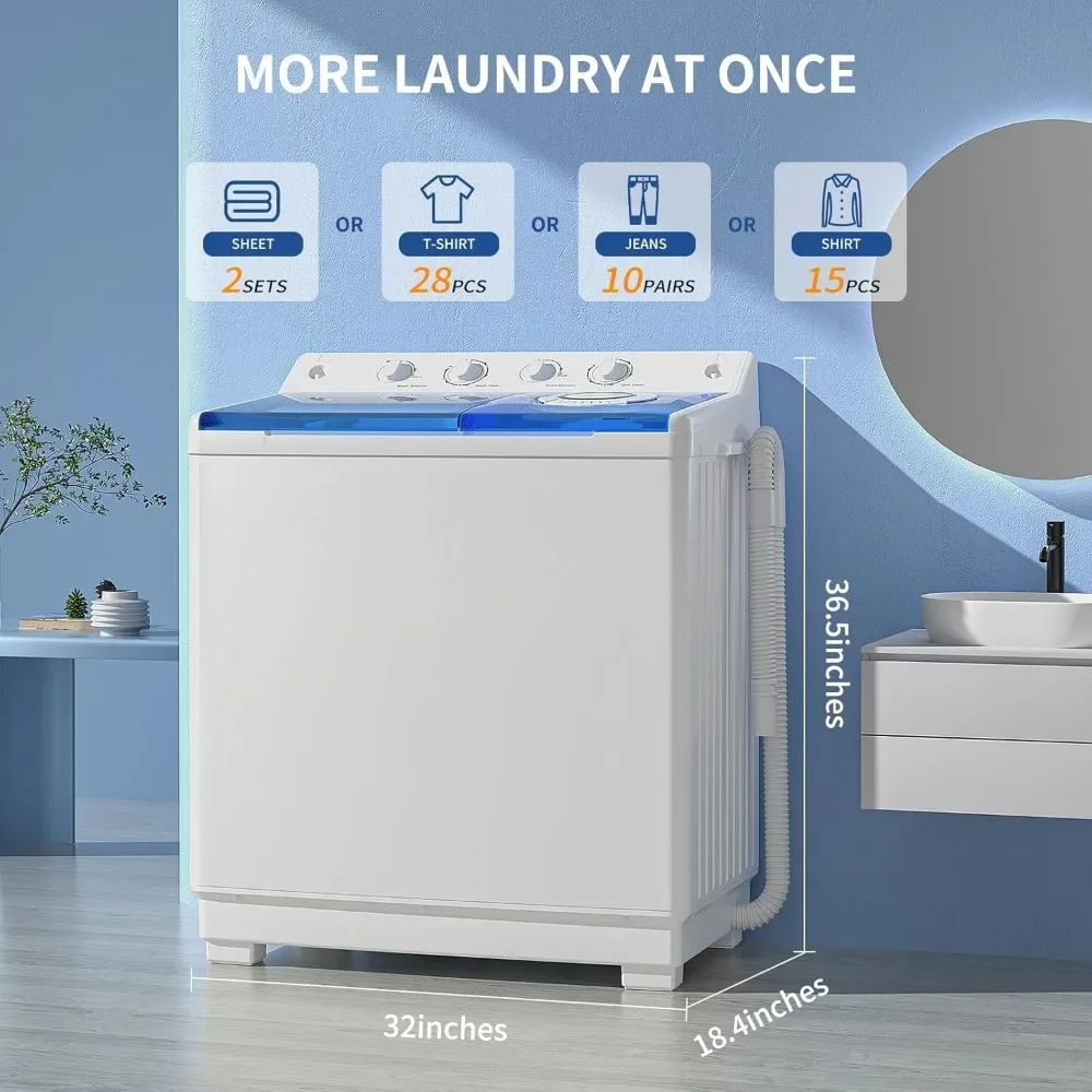 Lave-linge semi-automatique avec pompe de vidange intégrée, lave-linge et essoreuse, lave-linge portable, double baignoire de 40lb