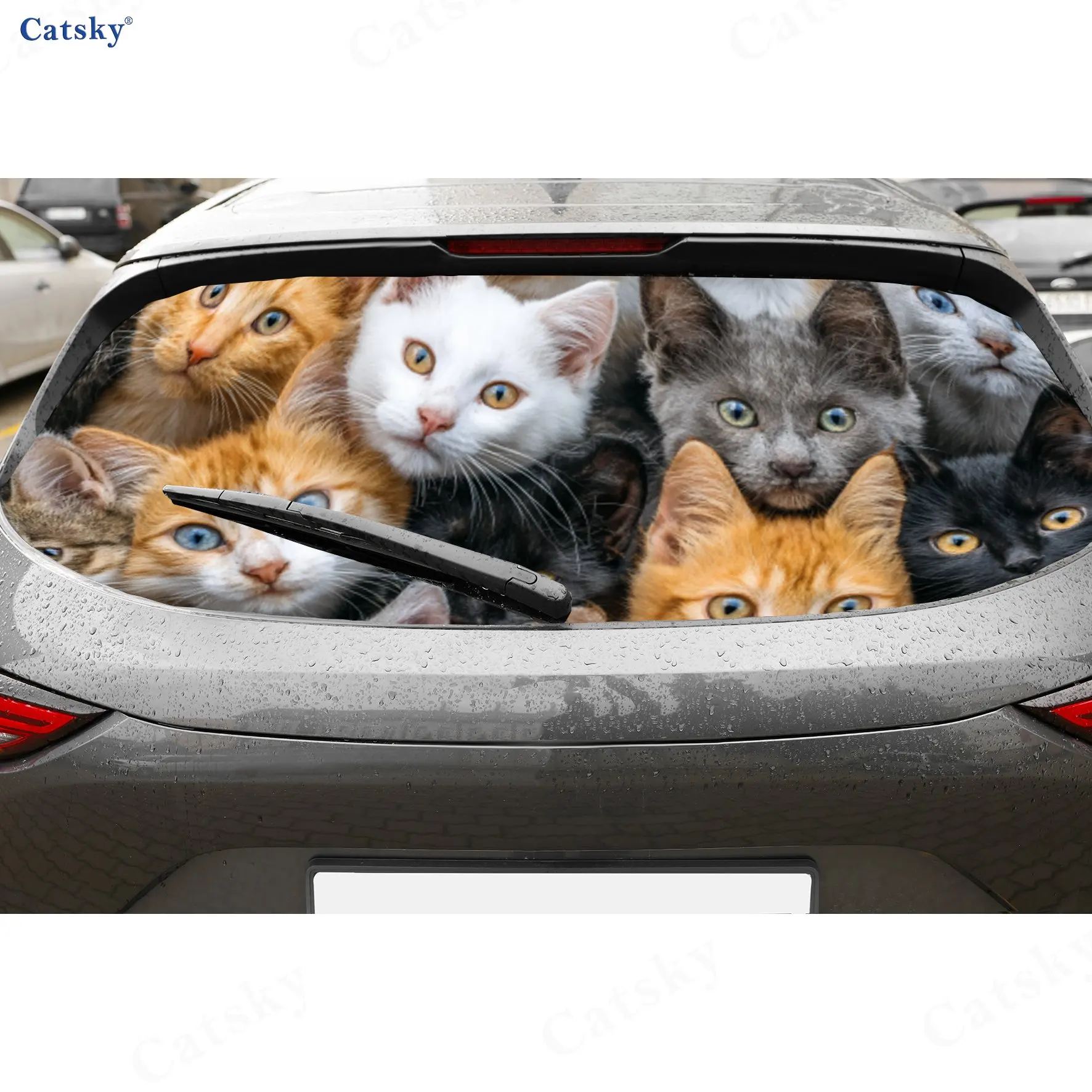 

Multi-Cat Group Cute PVC Perforated Car Vinyl Wraps, Durable Car Rear Windshield Sticker, Waterproof Car Rear Window Decal, Priv