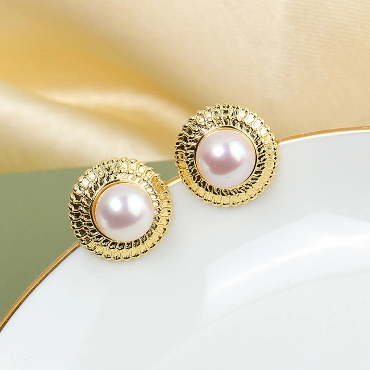 Minimalist Women Brass 14K Gold Filled Simple Round Blank Setting Handmade Findings For DIY Pearl Stud Earring