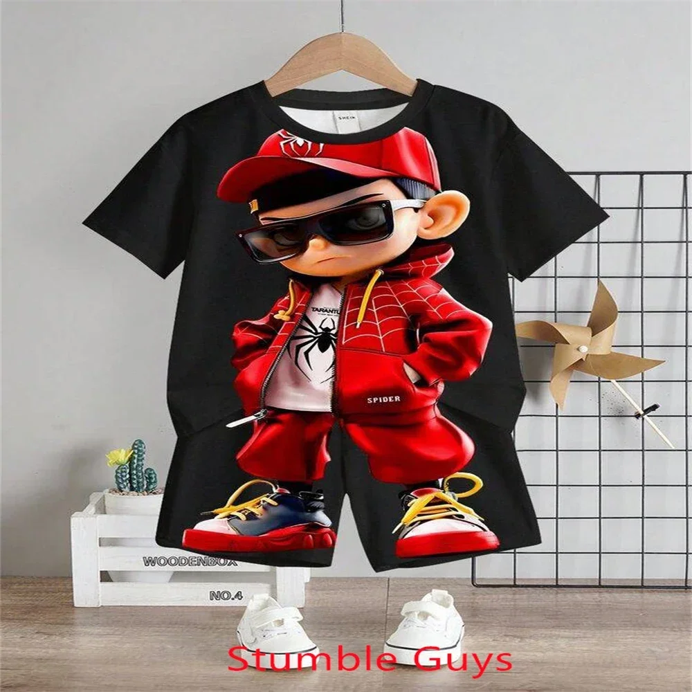 Fashion Brand Bear Tshirt Set Kids Summer Anime Clothes Tracksuit Boys Girls Tops One Piece Cartoon Sonic 2pcs Short Sleeve