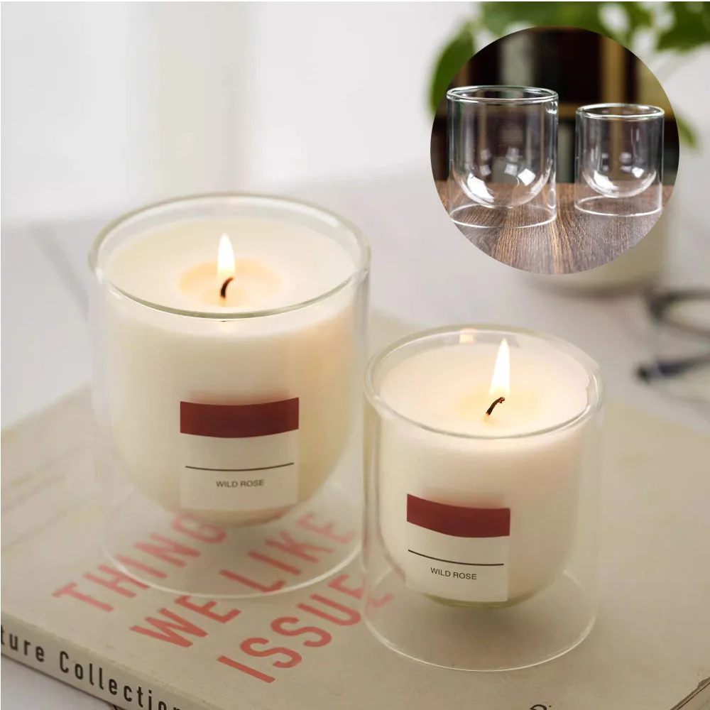 Portavelas de doble clase, contenedor para hacer velas, juego de candelabros con taza de té, decoración sencilla para el hogar y el dormitorio, regalo perfumado para oficina DIY