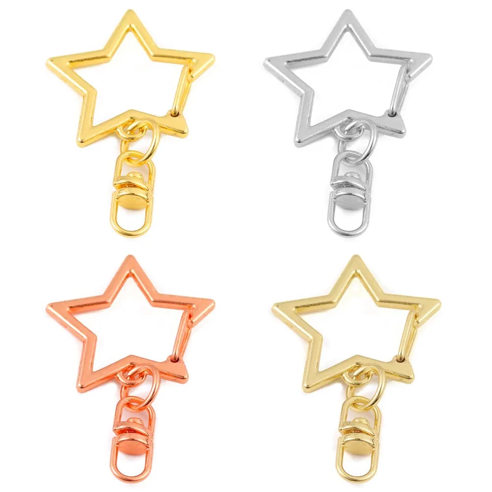 10 stücke Legierung Stern Pentagramm Hohl Schlüssel Kette Metall Karabiner Schlüsselring Für Schmuck Machen DIY Schlüsselbund Schlüssel Ringe Zubehör