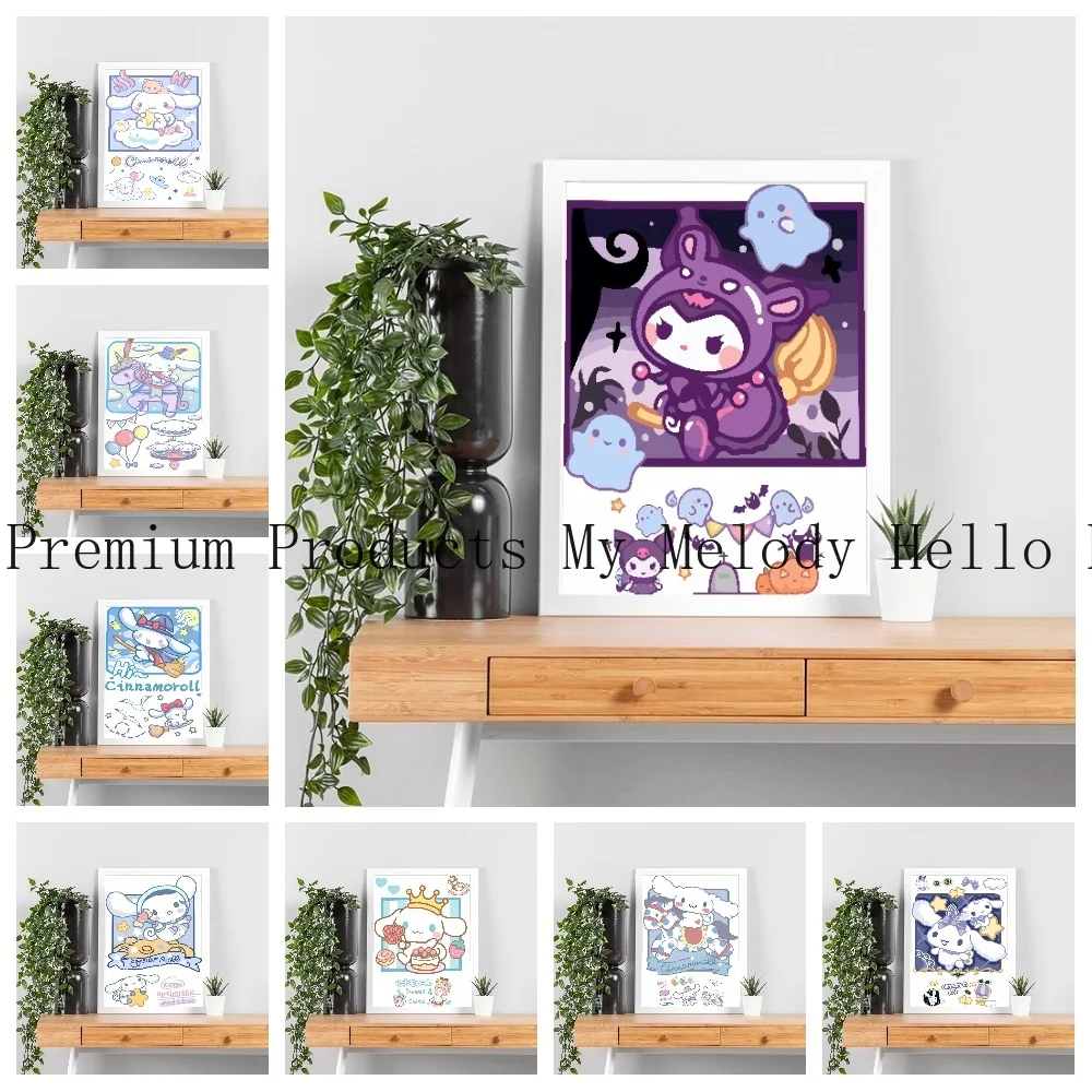 

Canvas Sanrio Poster Hello Kitty Kuromi Poster Cartoon Anime Oil Painting Printmaking Children Room Art Decoration Birthday Gift