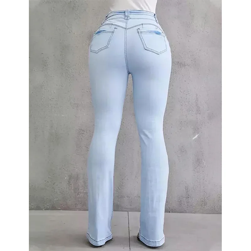 Pantaloni da donna 2023 New Fashion Casual Medium Strecth Jeans da donna Micro Horn Hip Lift vita alta Slim Fit Skinny Flare Pants