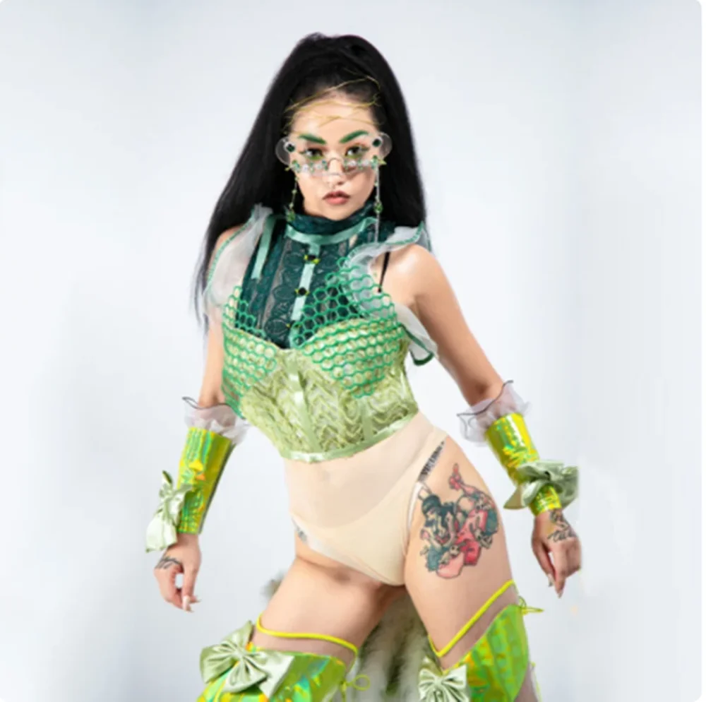 Gogo dançarino palco traje boate jazz dançarino roupa renda bodysuit pólo roupas de dança dj ds sexy clube mostrar dancewear