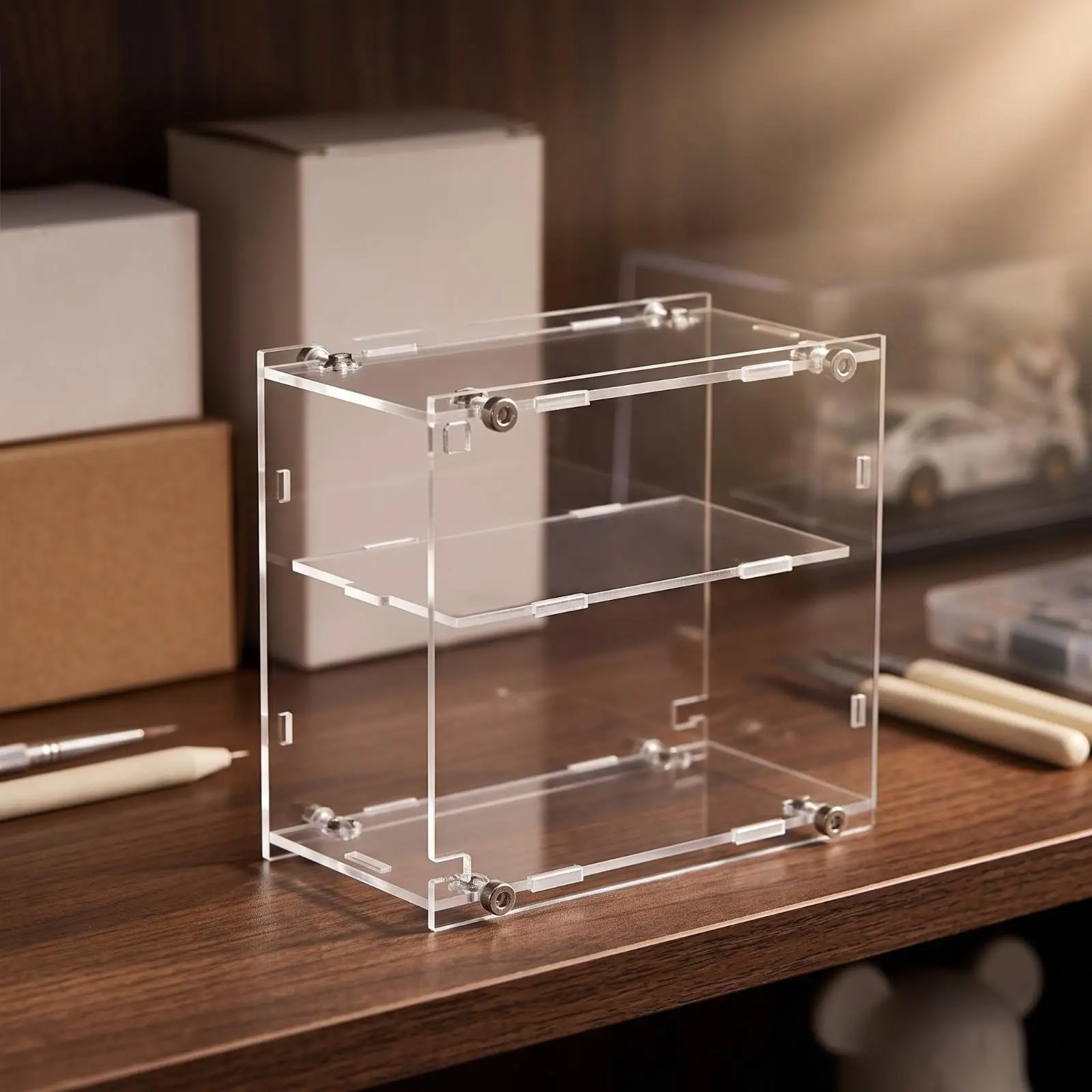Diecast Car Display Case Acrylic Two Level Showcase Box for 1 64 Scale Vehicle Collection 6