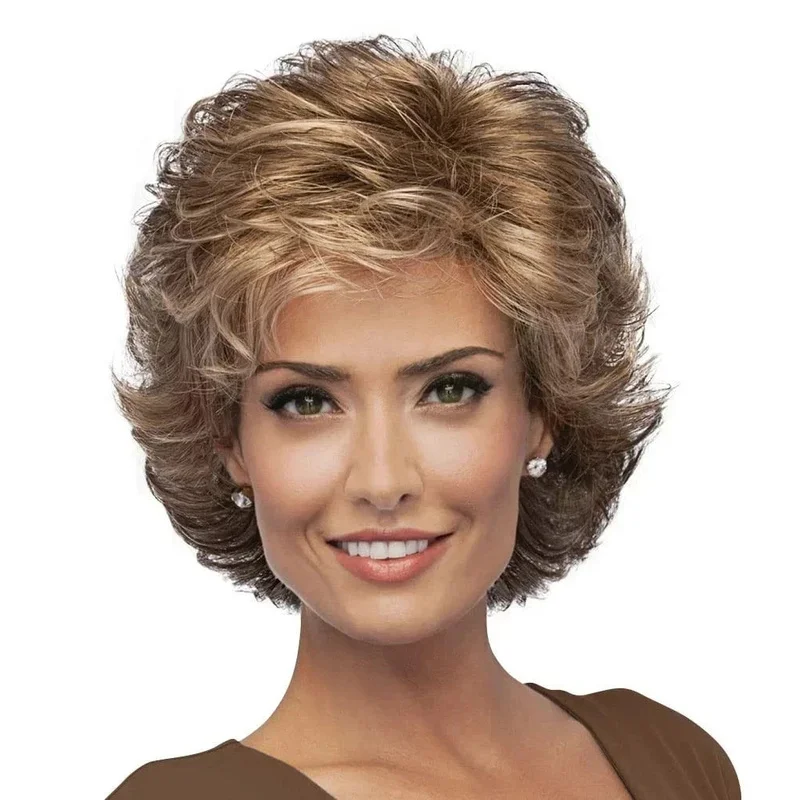 

Fashion Women's With Bangs Short Brown Blond Wavy Bob Wigs 12 In