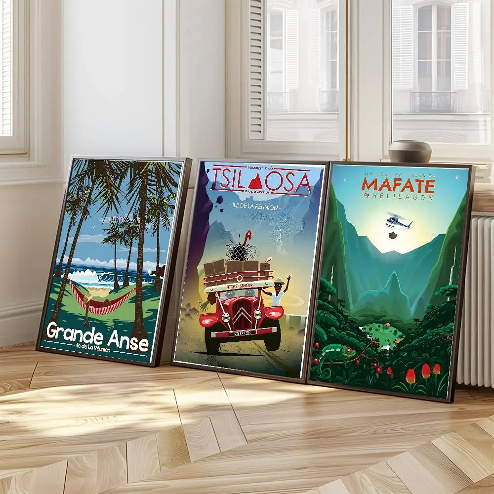 الفرنسية جزيرة ريونيون عطلة خمر السفر المشارك خمر الكلاسيكية الفن طباعة غرفة المعيشة ديكور المنزل ملصق فني الهدايا