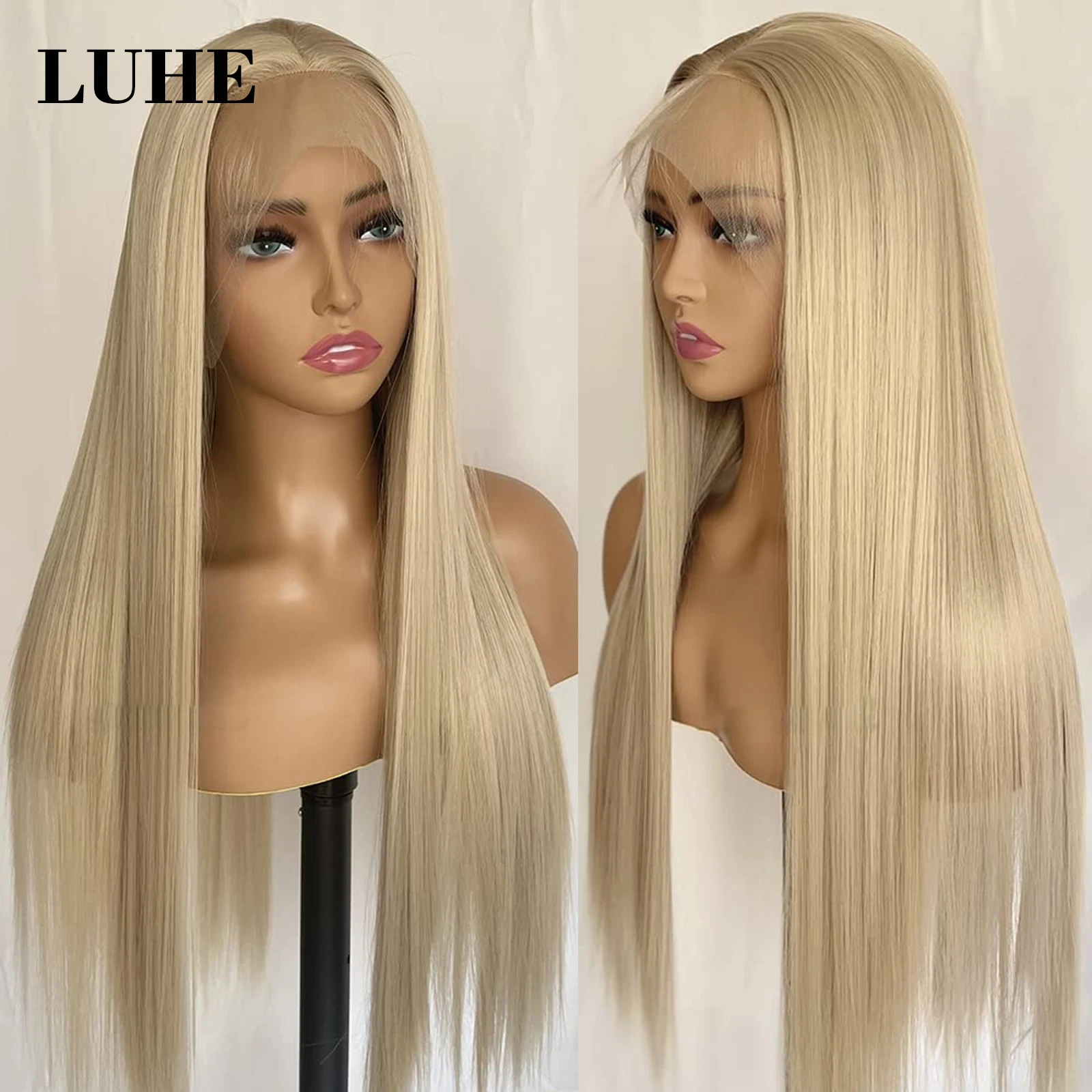 26Inch Honey Blonde Long Straight Hair Wig Free Part Synthetic Lace Front Wigs 13x3 Lace Frontal Wigs for Black Women Daily Use