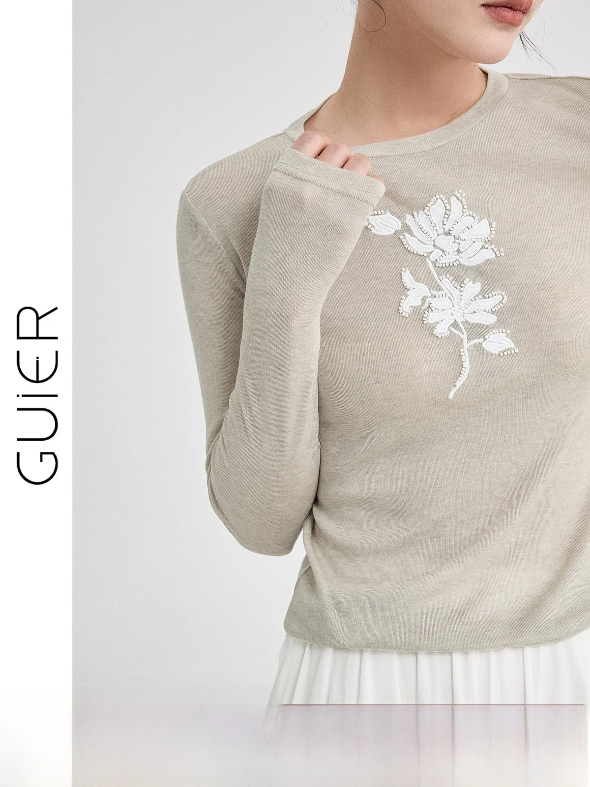 

Женская винтажная футболка Guier Heavy Industry с длинным рукавом, вышивкой, круглым вырезом и облегающим кроем, весенний топ