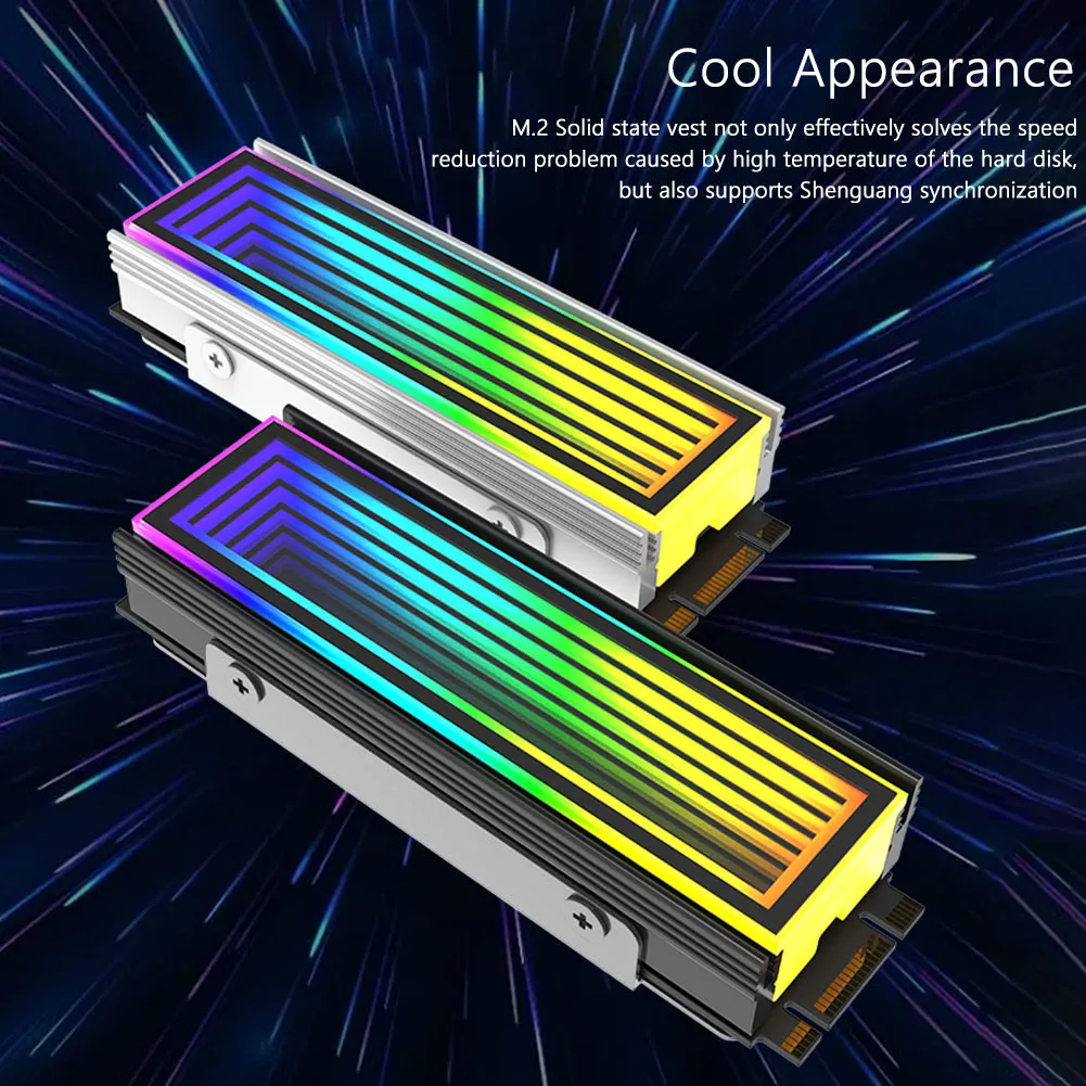 

Радиатор для SSD M.2 NVMe, 5В, 3-контактный ARGB, охлаждающий радиатор для SSD, совместимый с AURA Sync, из алюминиевого сплава, термостойкий, для M.2 2280