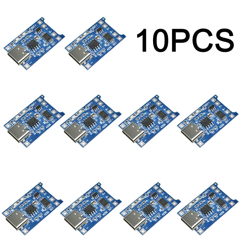 10PCS TP4056 Lithium Battery Charger Module Type-c USB 18650 Charging Board with Dual Protection Functions 4.35-6V 1A Module