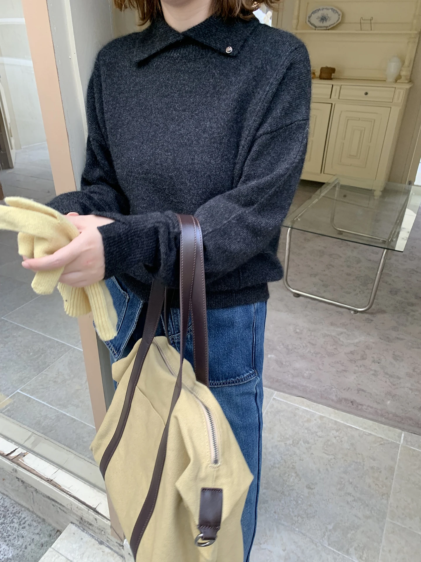 

Вязаный свитер ELINSU Mat Ne Long Sve для женщин: свободный крой, облегающий силуэт, осенне-зимний, теплый, термо, цветной топ