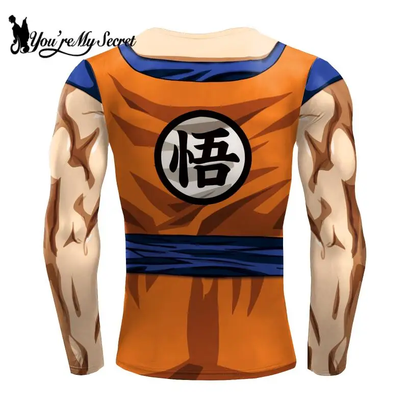 [You\'re My Secret] Cosplay Japanese Anime Compression Shirt Men Goku Superhero Printed Long Sleeve Top Costume Gym Workout Male