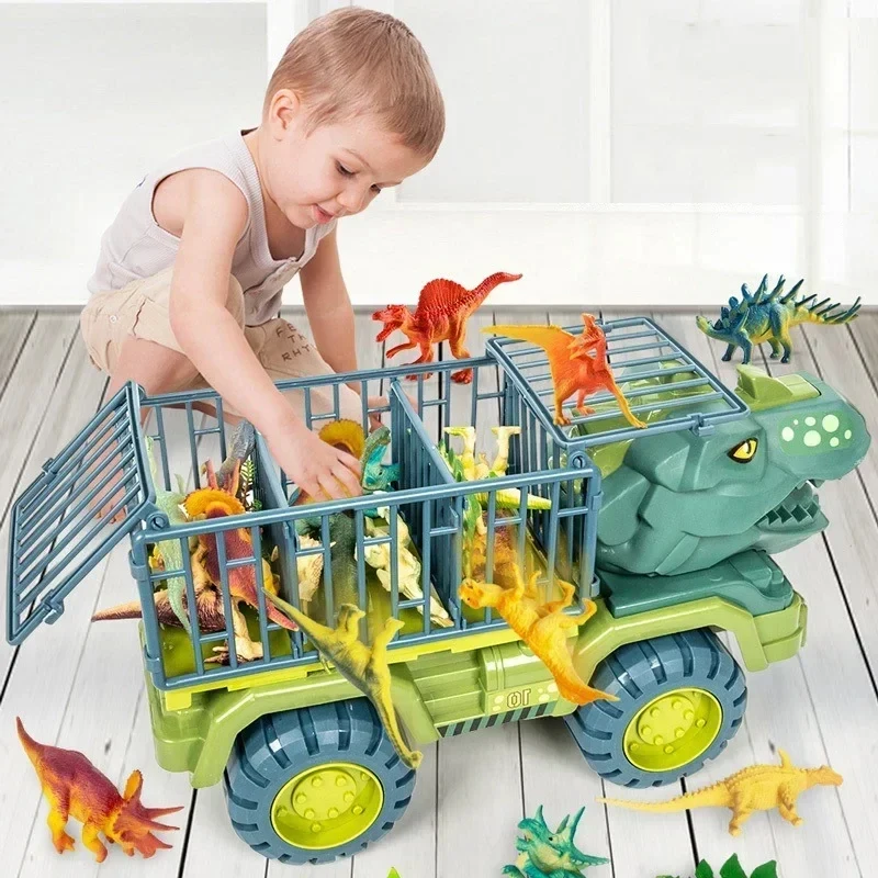 

Boys Car Toys Dinosaur Truck Transport Carrier Vehicle Dino Animal Model Tyrannosaurus Rex Game Children Birthday Gifts
