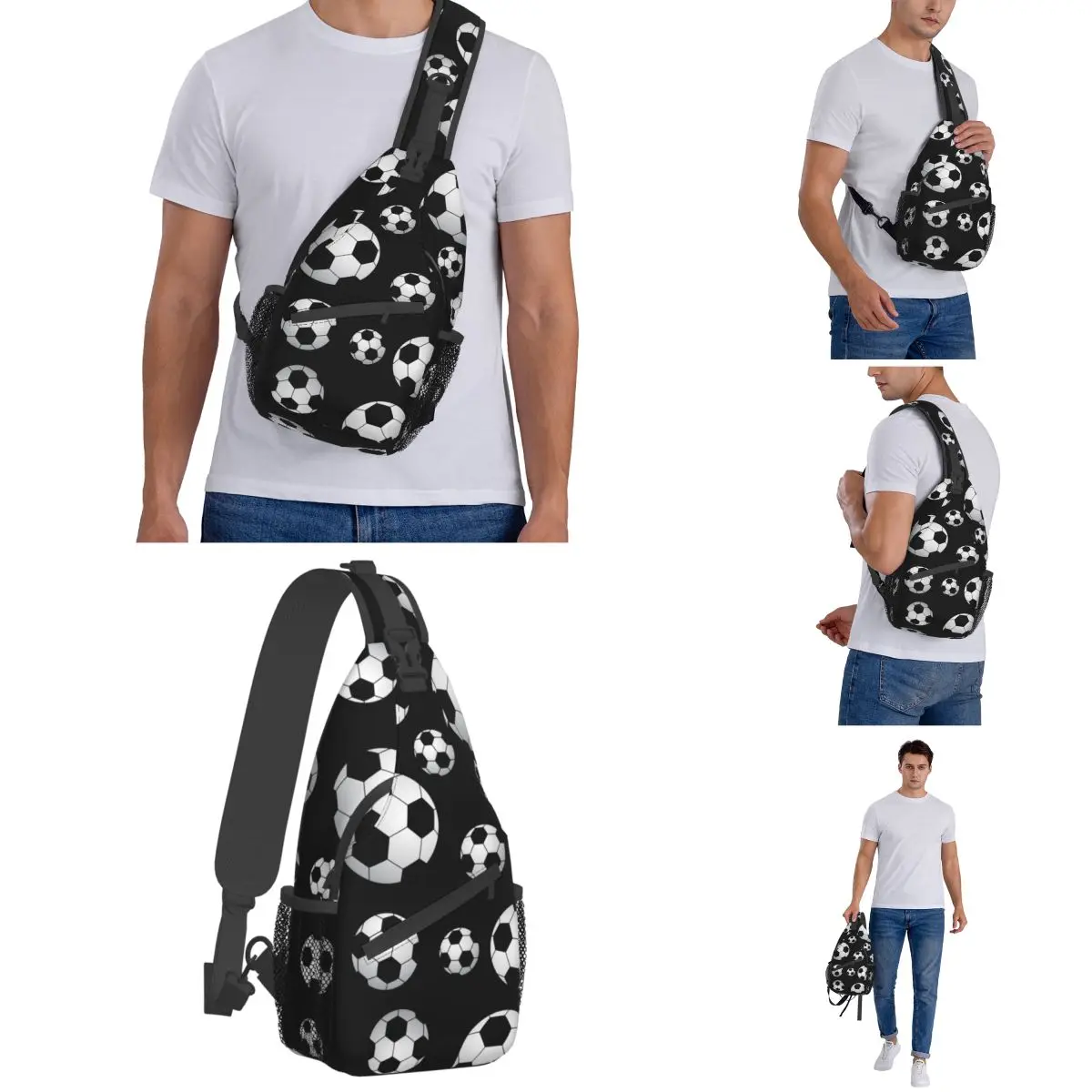 Bandolera de fútbol con estampado de balones de fútbol, bolso de pecho, mochila de hombro deportiva, mochila de día para viajes, senderismo, ciclismo