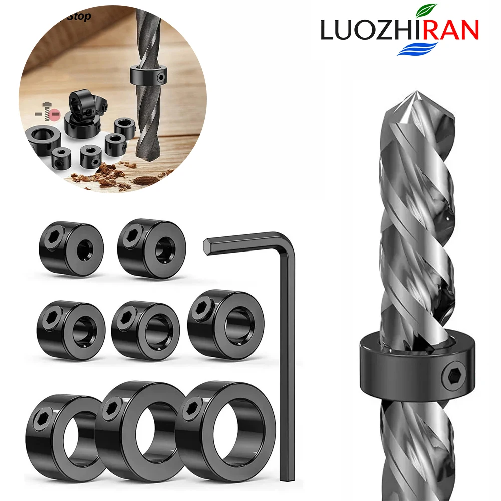 8pcs Drill Bit Depth Stop Collar Set 3-16mm Adjustable Drilling Positioner Limit Ring Woodworking Power Tools Accessories Kit