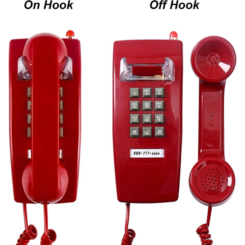 Classic Wall Phones For Landline With Mechanical Ringing, Single Line 2554 Wall Telephone With Voicemail Indicator Durable Red