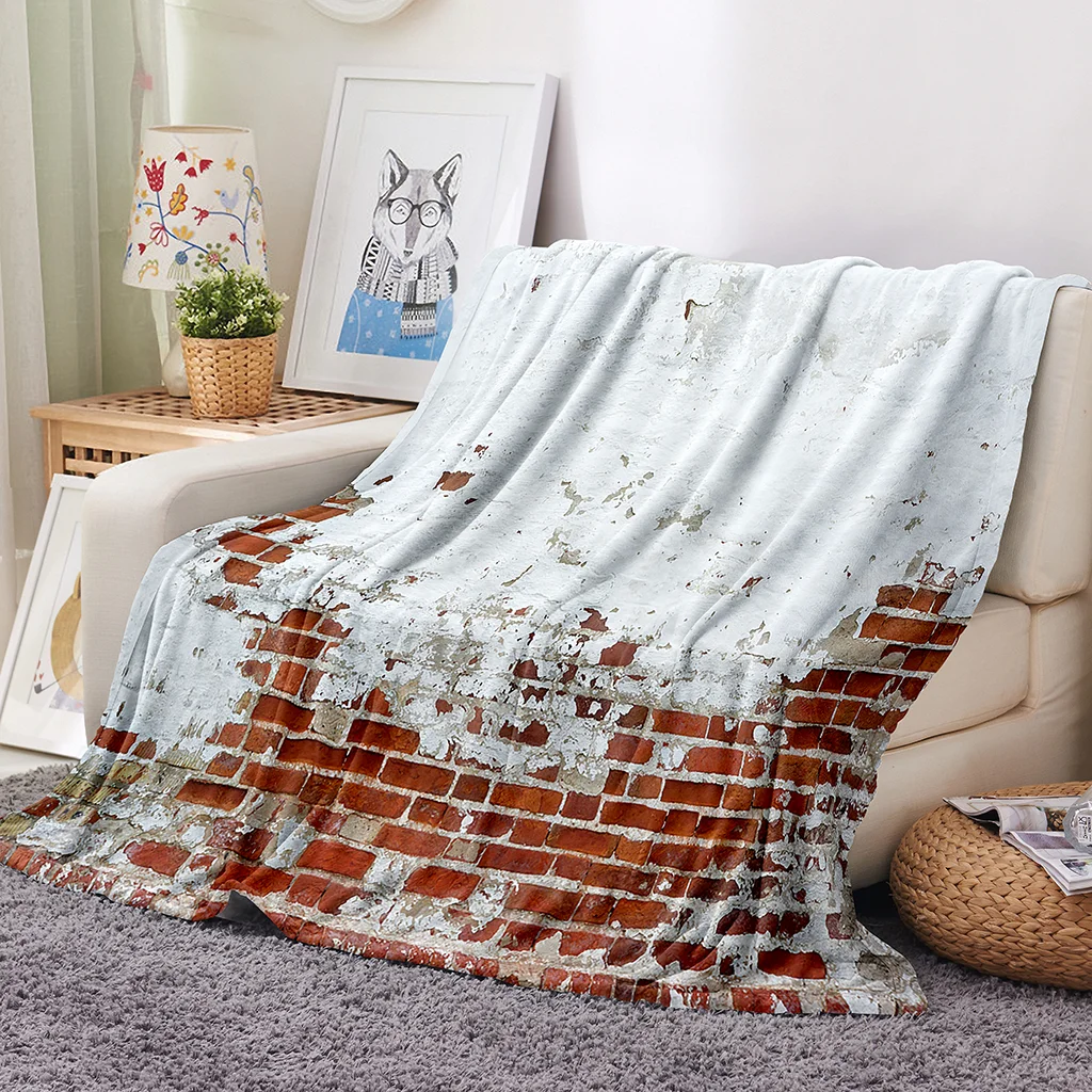 HUANZHUANG Fashion Art 3D Hd Printed White Brick Wall Art Blanket Bedroom Soft Bed Sheet Plush Sleeping Blanket Friend Birthday