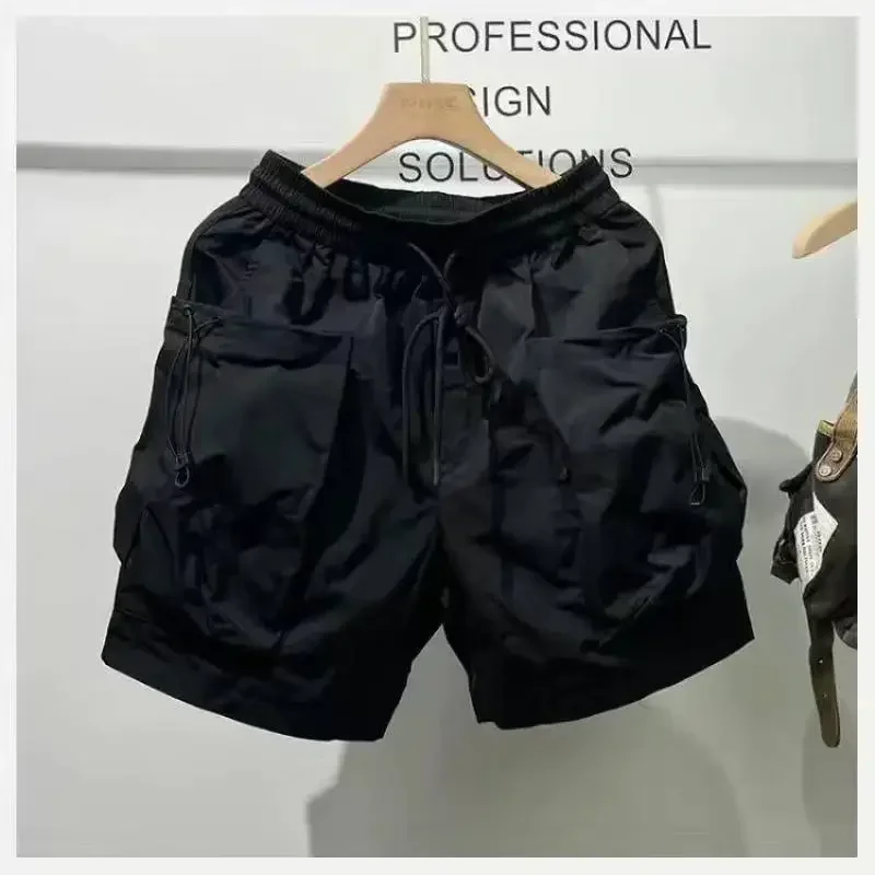 

Summer New Large Pocket Functional Wind Overalls Shorts American Street Fashion Wide Leg Shorts Hip Hop Straight Cropped Pants