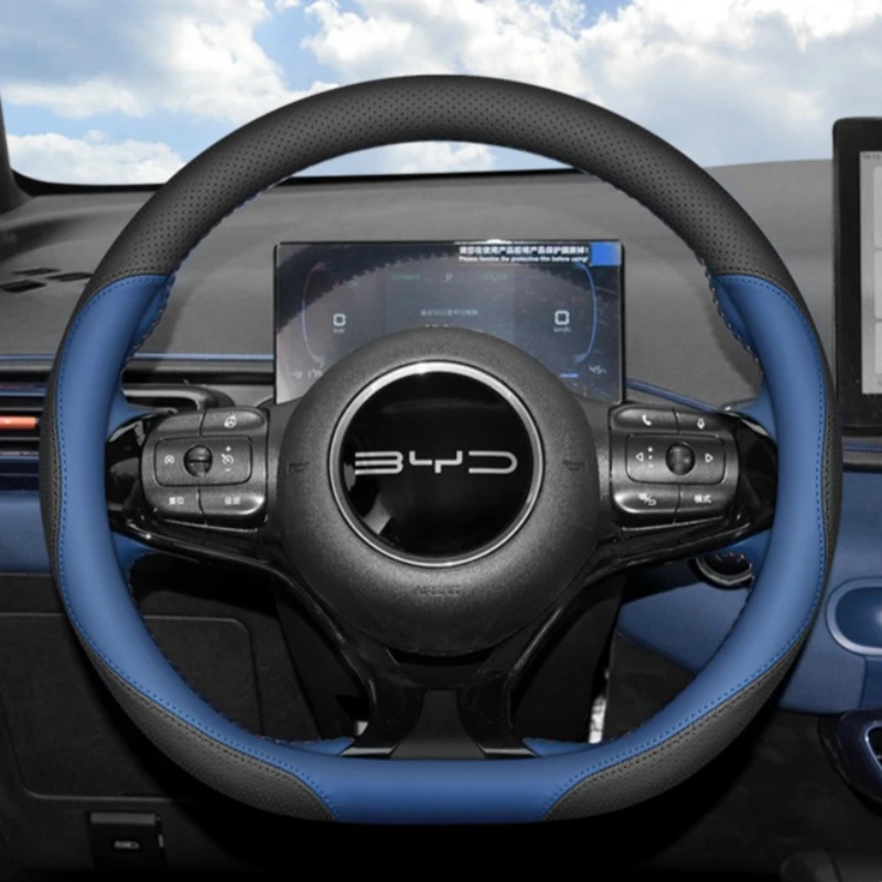 For BYD Seagull Dolphin Nappa Leather Steering Wheel Cover Non-slip Durable Four Season Universal Car Interior Accessories