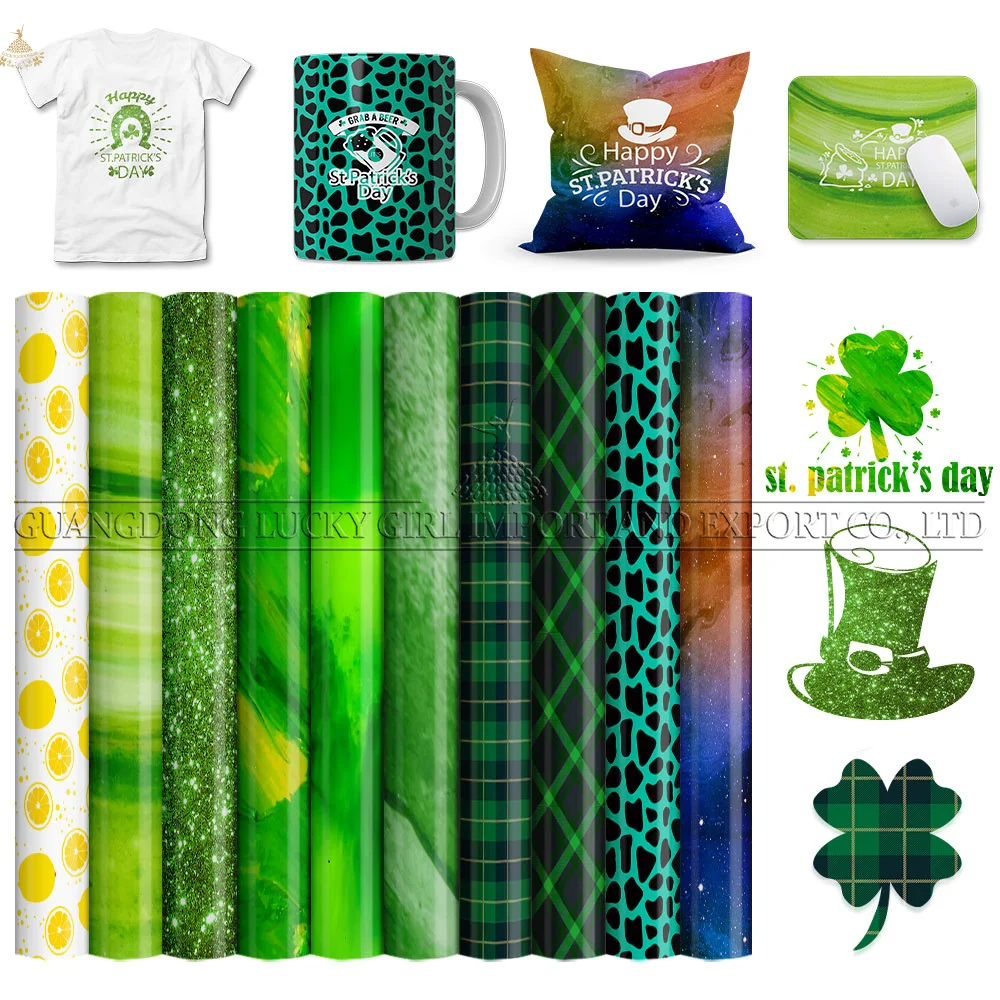 Lucky Goddness St. Patrick s Day Infusible Transfer Ink Sheet 12*12 In Sublimation Ink Green Glitter for Heat Mug Press T-Shirts