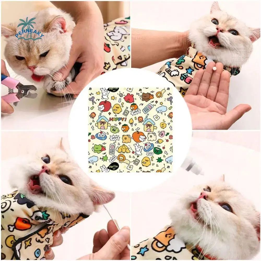 Self-Adherent Cat Grooming Wrap Anti-Scratch Anti-Escape Cat Restraint Wrap Non-slip Multifunctional Folding Cosmetic Bag Home