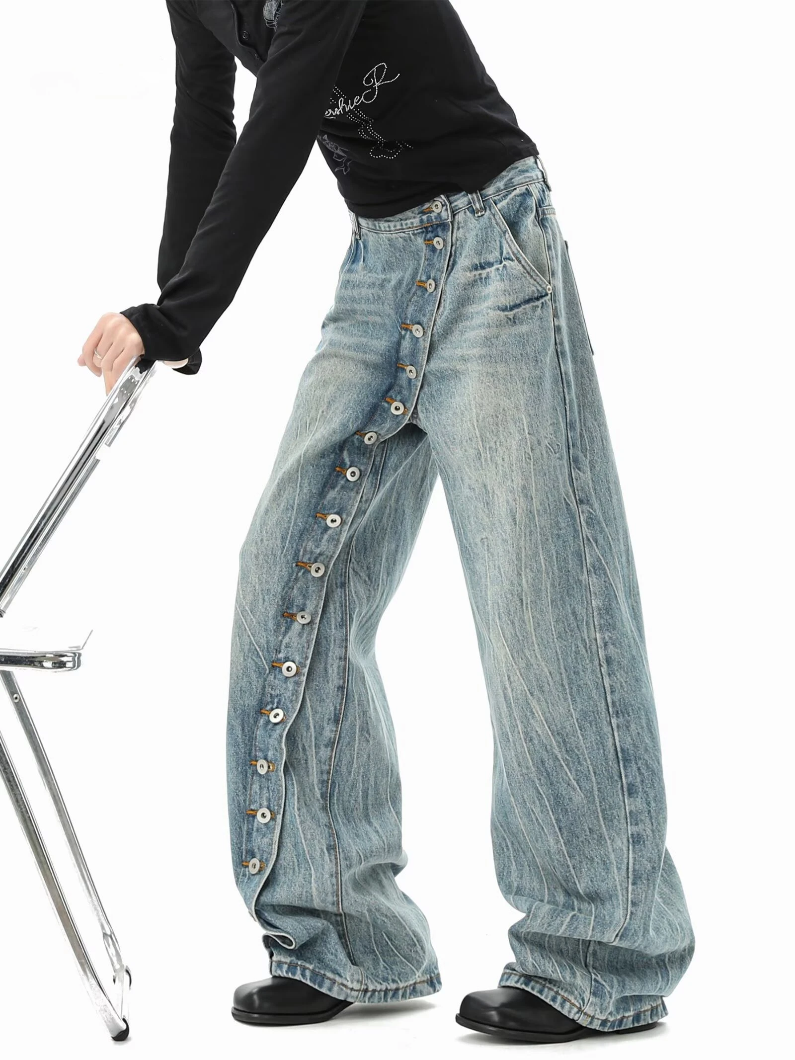 

Women's Blue Y2k Wide Jeans Oversize Grunge Jeans Pants Vintage Baggy Boyfriend Denim Trousers Alternative Clothes 2026 New