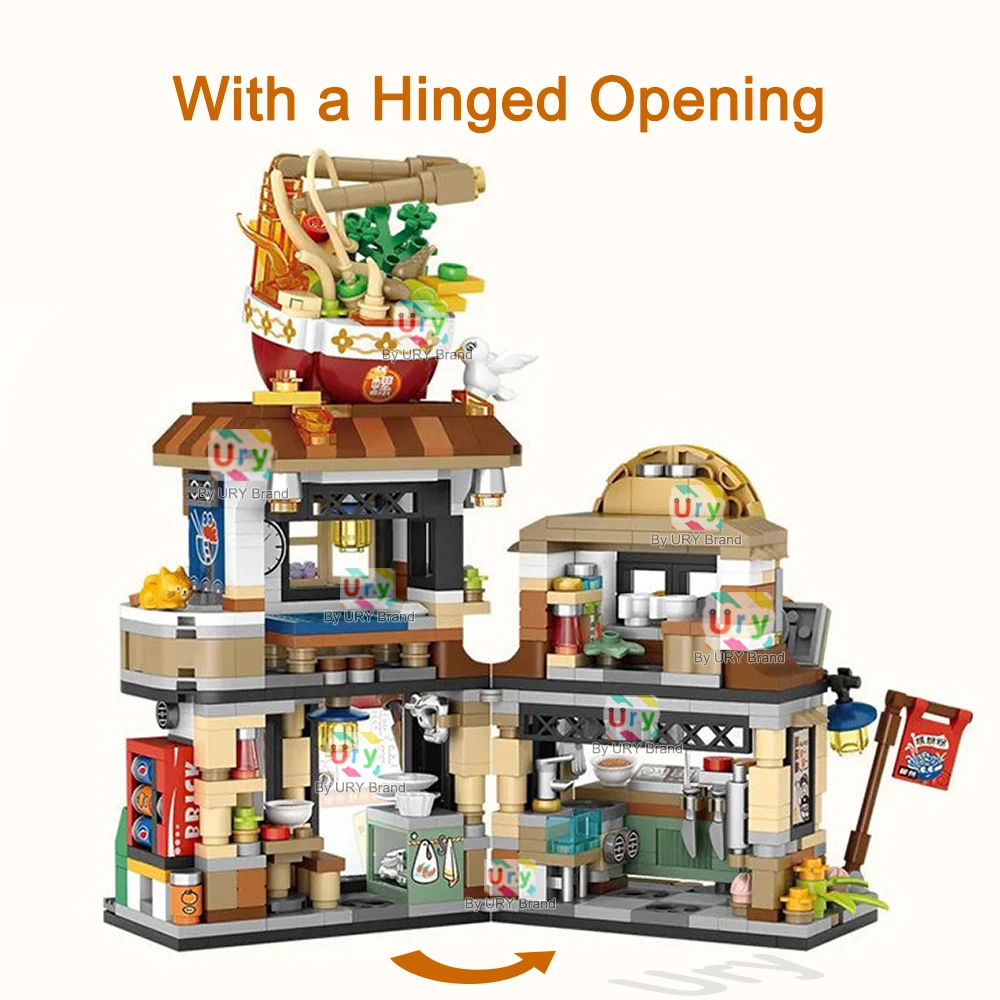 Mini città giapponese Street View Villa modulare Retro Noodle Shop Store Friends House MOC Architettura Building Blocks Set per bambini