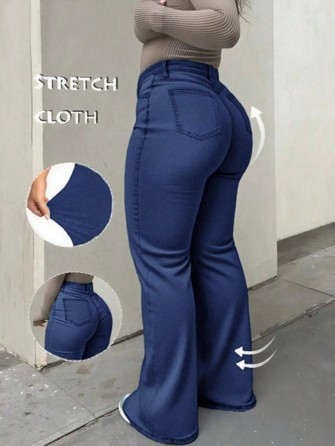 

Джинсы-клеш для женщин больших размеров, эластичные, с высокой талией, расклешенные, осенняя мода