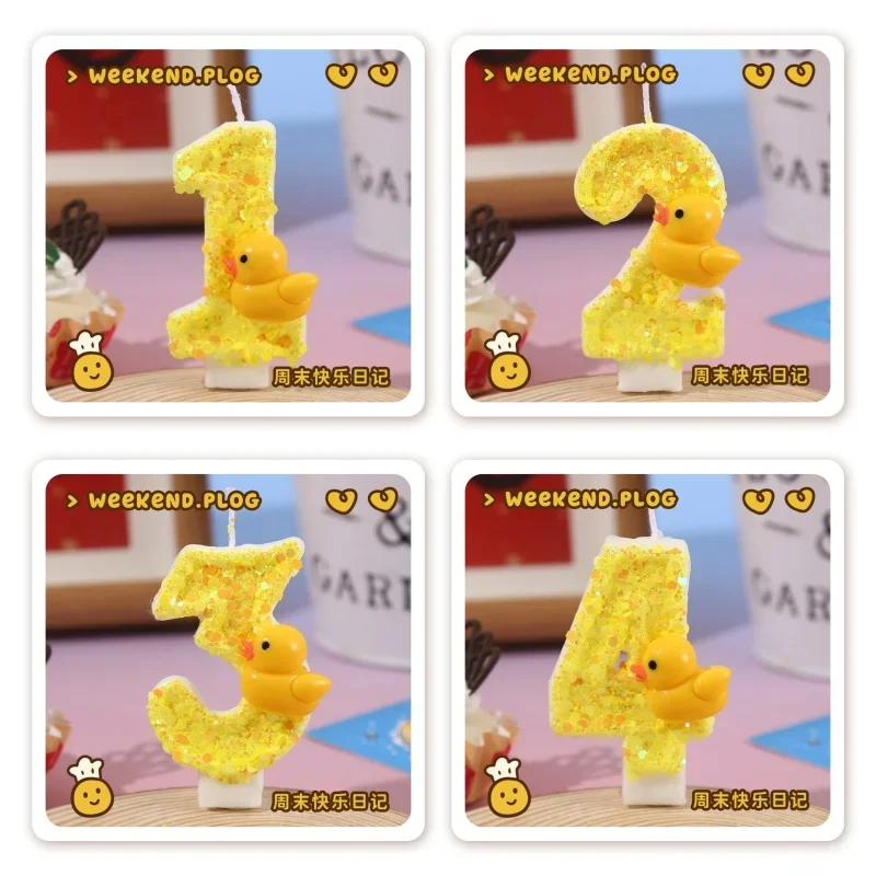 3D Mini Yellow Ducks Theme  Candles Cake Decorating 0-9 Number Candles Cake Topper Birthday Party Cake Decoration