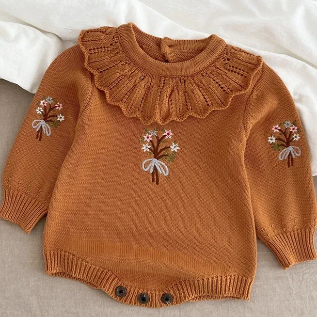 

Детский комбинезон для девочек 2025: Новинка весенне-осенней коллекции, вязаный комбинезон с вышивкой и воротником-лотосом, повседневный, милый